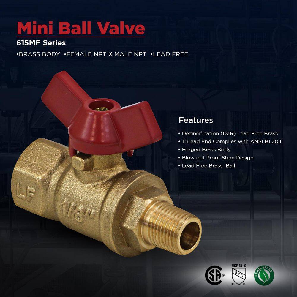 The Plumber's Choice 18 in. Lead Free Brass MIP and FIP Full Port Ball Valve with Butterfly Handle 837NG230-NL