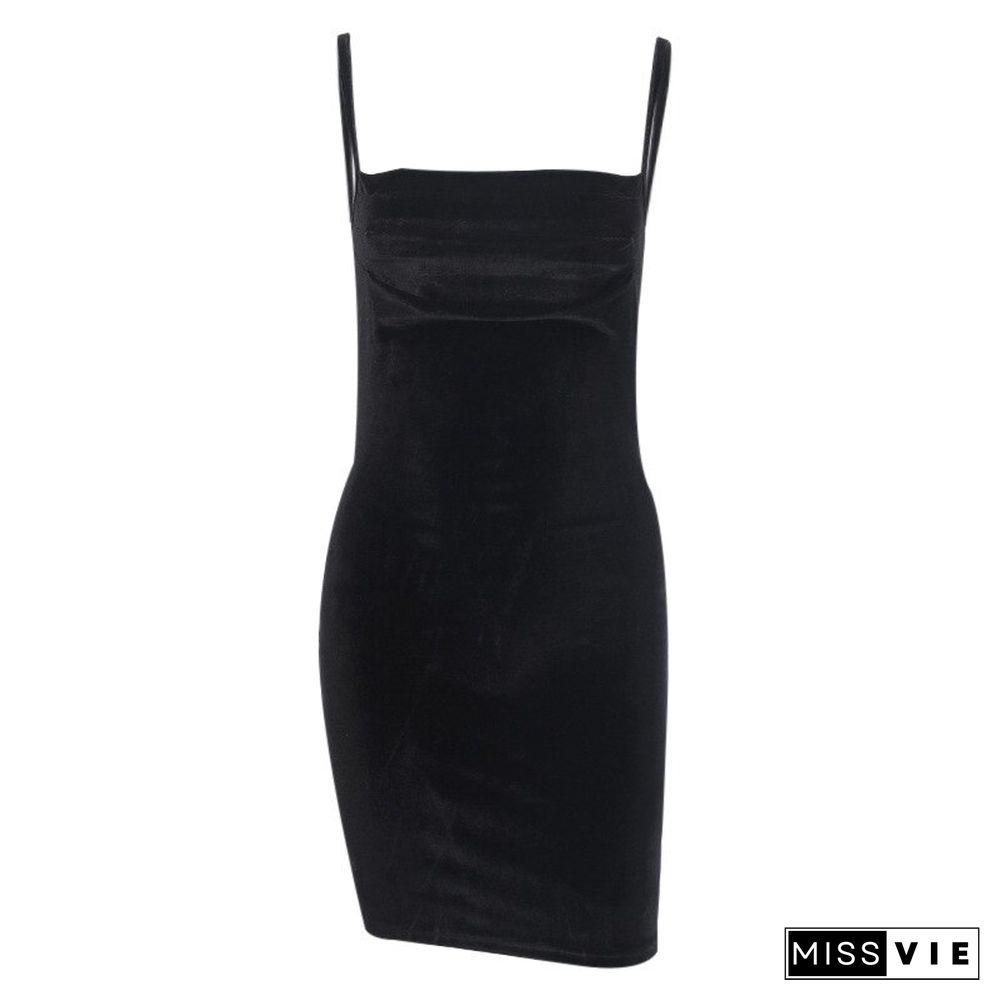 Sexy Suede Chest Pleated Sling Dress Women Backless Bandage Party Wear Sexy Slim Nightclub Dress Black Vestidos