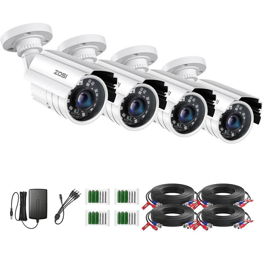 ZOSI Wired 1080p Outdoor Security Camera Compatible With All TVI DVR 80 ft. Night Vision IP67 Weatherproof (4-Pack) 4AK-2112B-WS