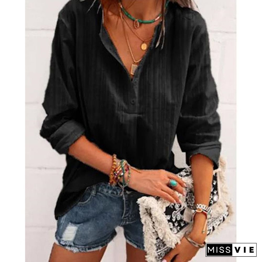 Jacquard Spring and Autumn Loose Blouse Open Tube Round Neck Woven T-shirt