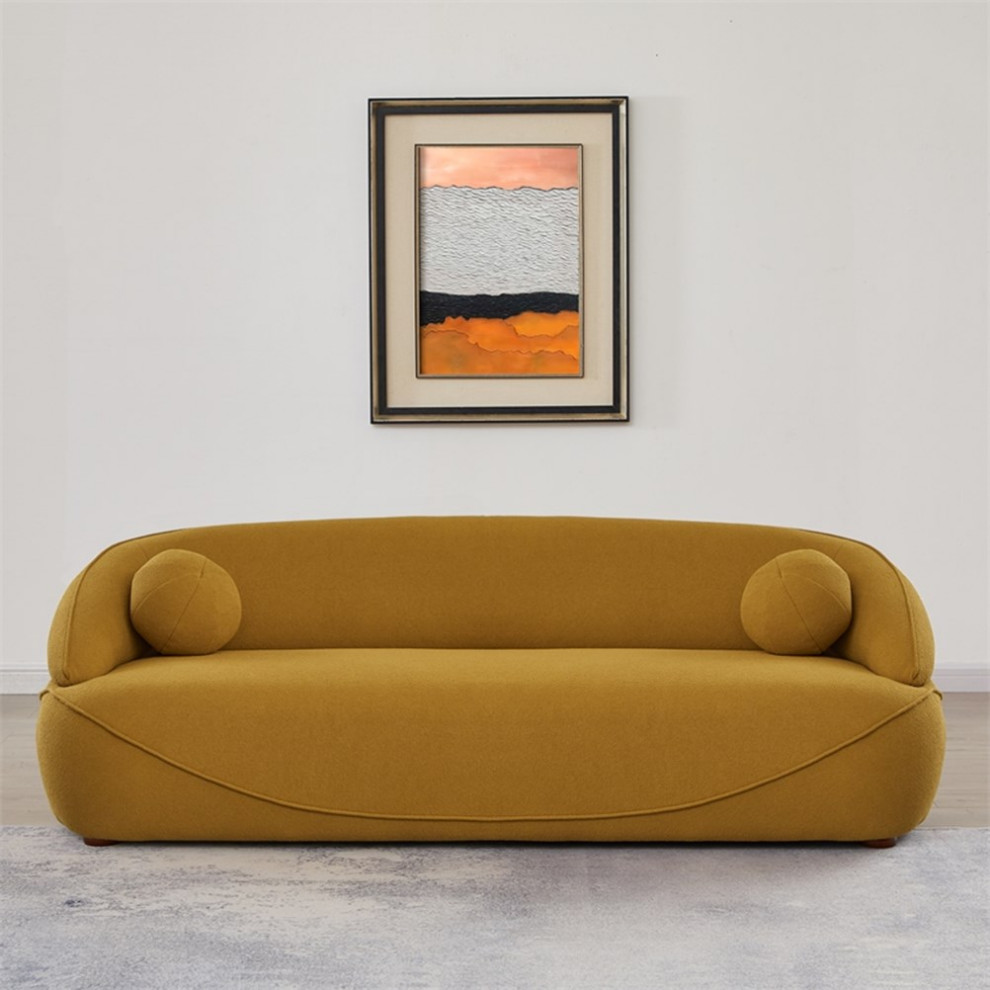 Borsan Modern Luxury Japandi Style Mustard Yellow Boucle Fabric Curvy Sofa Couch   Contemporary   Sofas   by Homesquare  Houzz