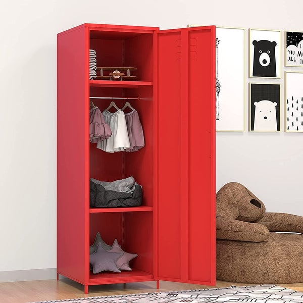 Metal Armoires Locker Cabinet for Kid with Hanging Rod and Shelves - - 36905280