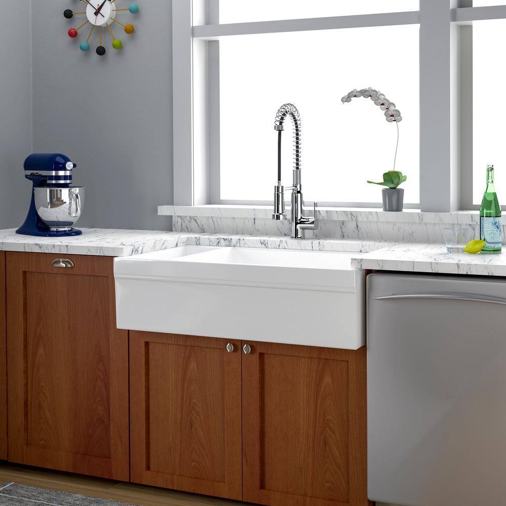 Barclay Products Lowell Farmhouse Apron Front Fireclay 36 in. 8020 Double Bowl Kitchen Sink in White FSDB1514-WH