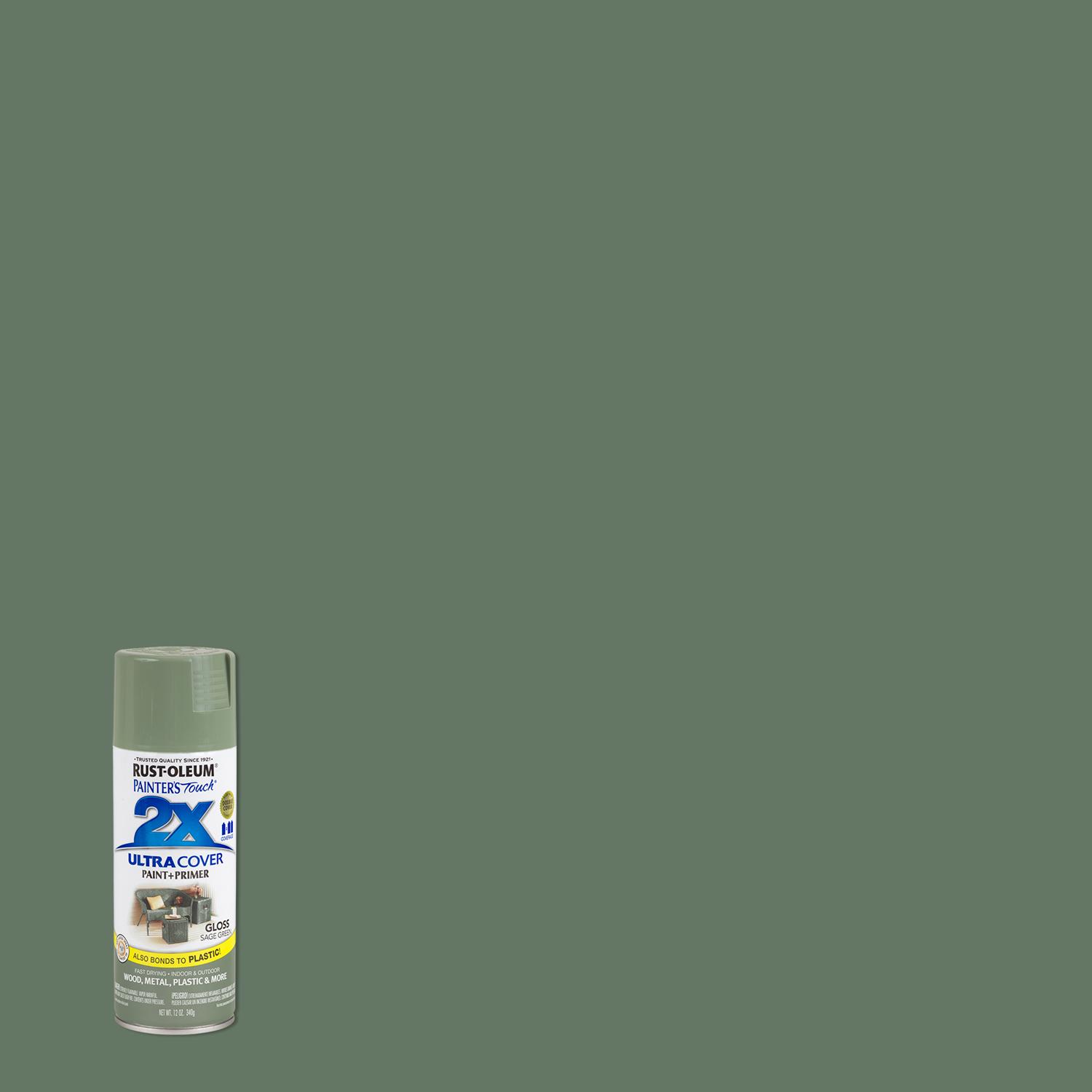 Rust-Oleum Painter\u0027s Touch 2X Ultra Cover Gloss Sage Green Paint+Primer Spray Paint 12 oz