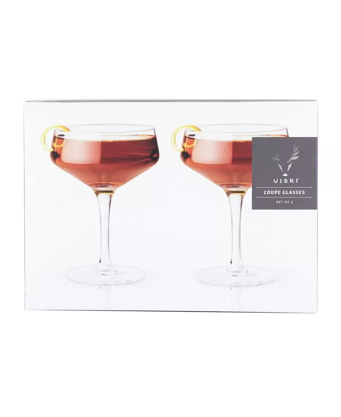 Viski Raye Angled Crystal Coupe Glasses Set of 2 7 Oz