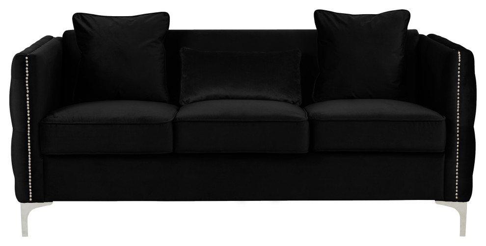 Bayberry Velvet Tufted Sofa Couch with 3 Pillows and Tufting   Midcentury   Sofas   by Lilola Home  Houzz