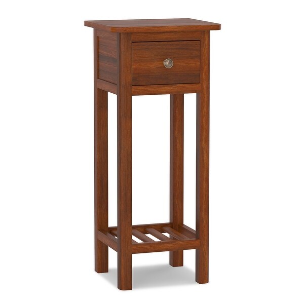 2 Tier Narrow Side Table Wood Slim End Table Nightstand with Drawer