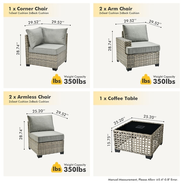 HOOOWOOO 6piece Patio Furniture Conversation Set with Coffee Table