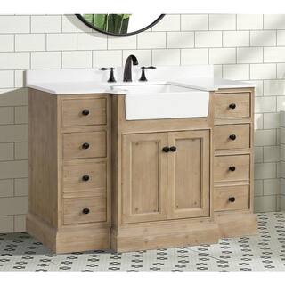 Ari Kitchen and Bath Kelly 48 in W x 20.5 in D x 34.50 H Single Bath Vanity in Weathered Fir with White Engineered Stone Top with White Basin AKB-KELLY-48-WEATHFIR-WHTOP