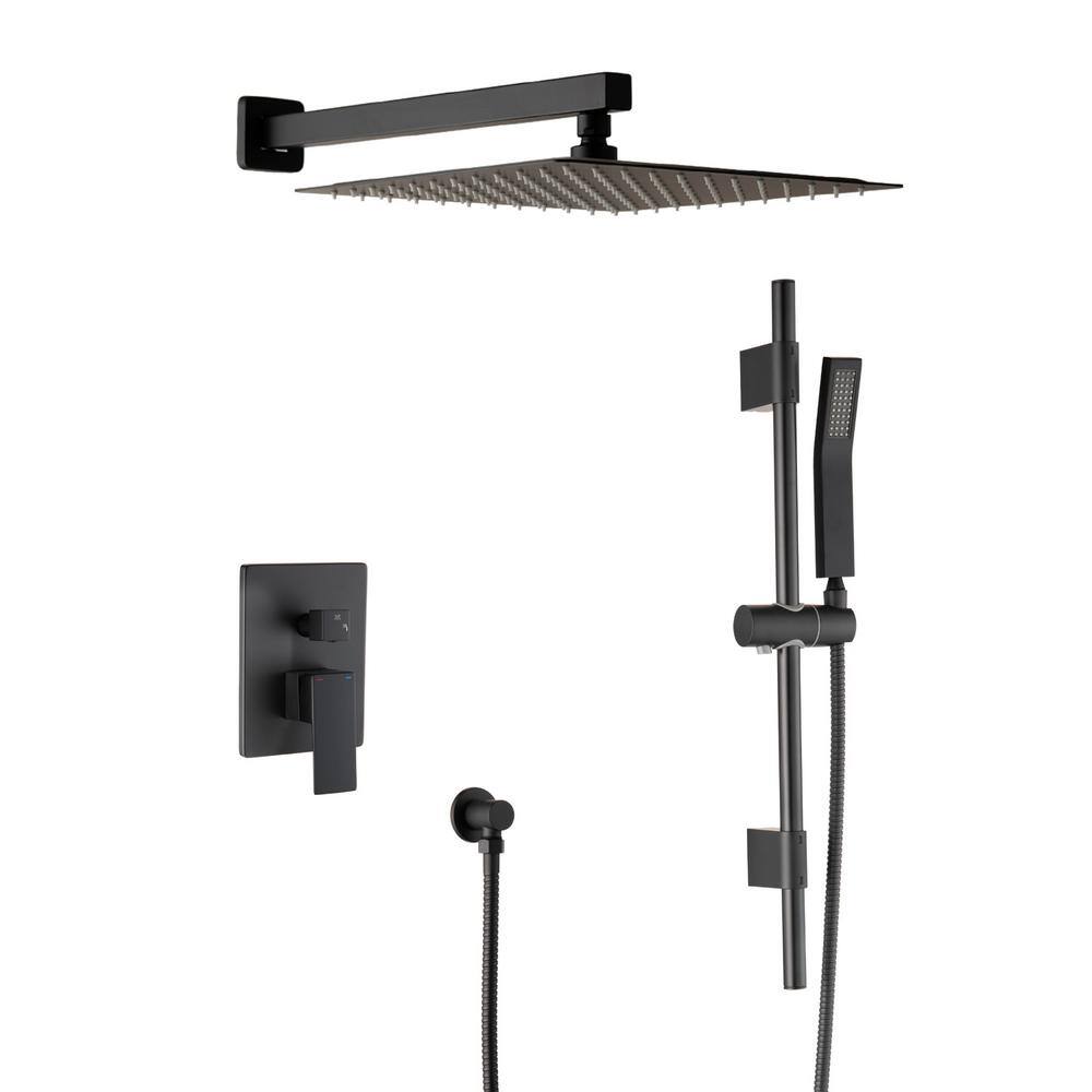 Flynama 1-Spray Patterns with 2.5 GPM 10 in. Wall Mount Rain Fixed Shower Head with Hand Shower in Matte Black J-X-MS-A3808-10MB