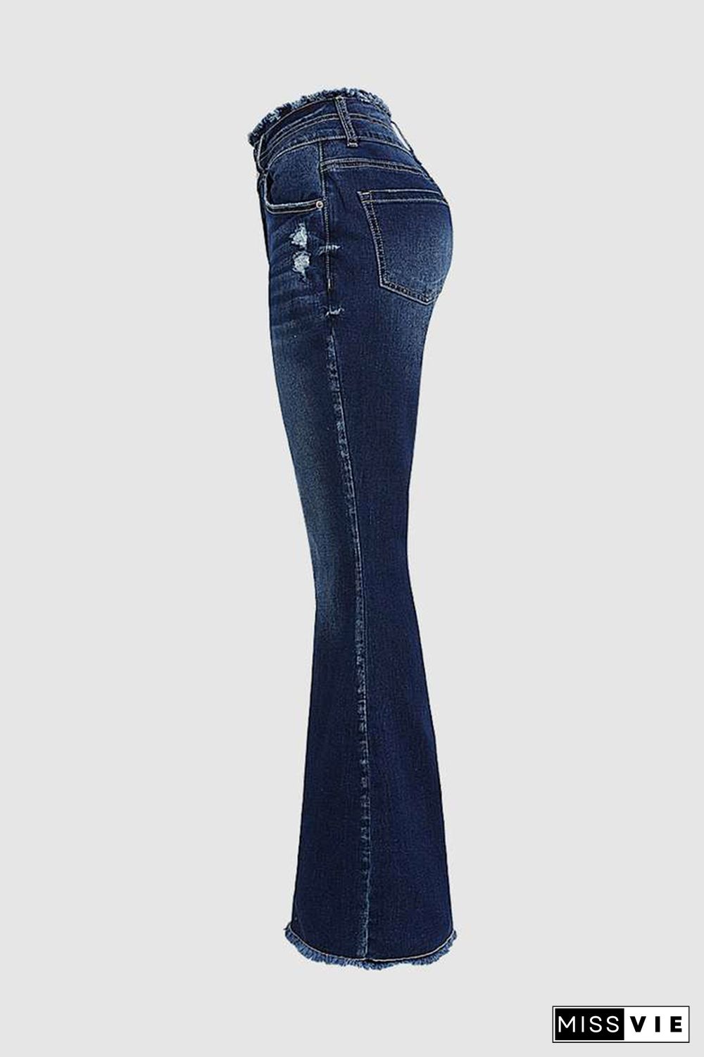 High Waist Button Flare Leg Jeans