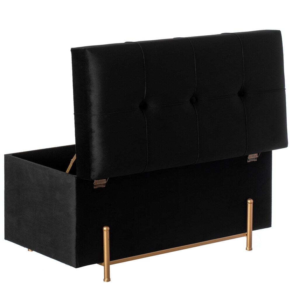 Large Rectangle Velvet Storage Ottoman Stool Box with Golden Legs  Decorative Sitting Bench