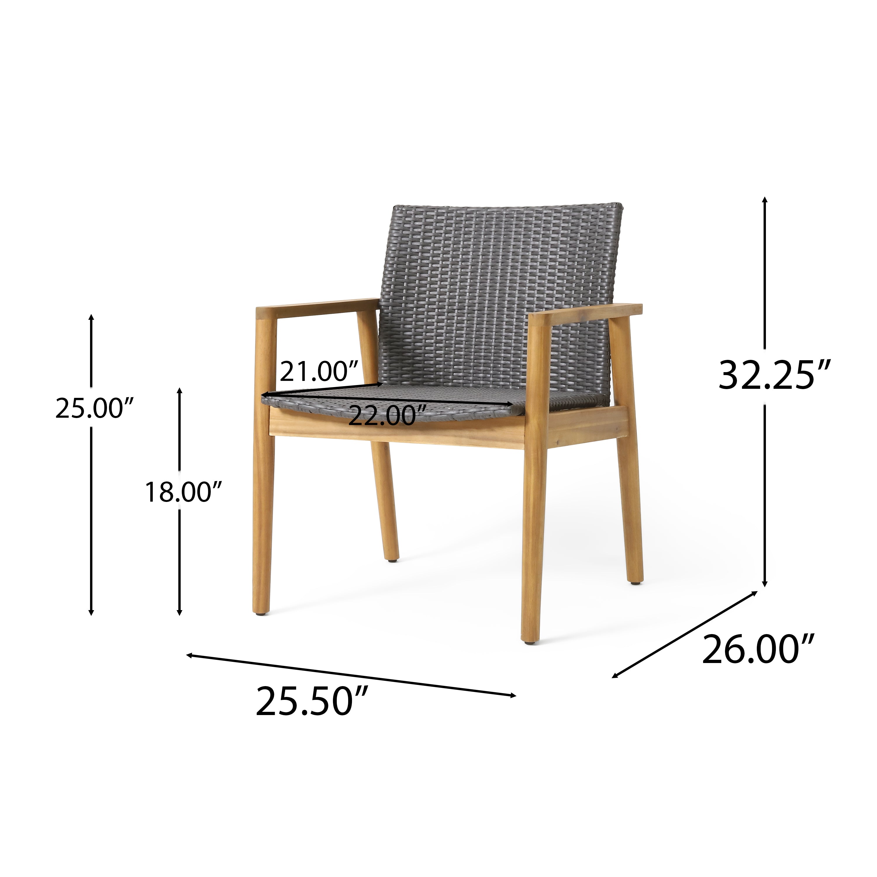 Alamosa Outdoor Wicker and Acacia Wood Club Chairs, Set of 2, Gray and Teak