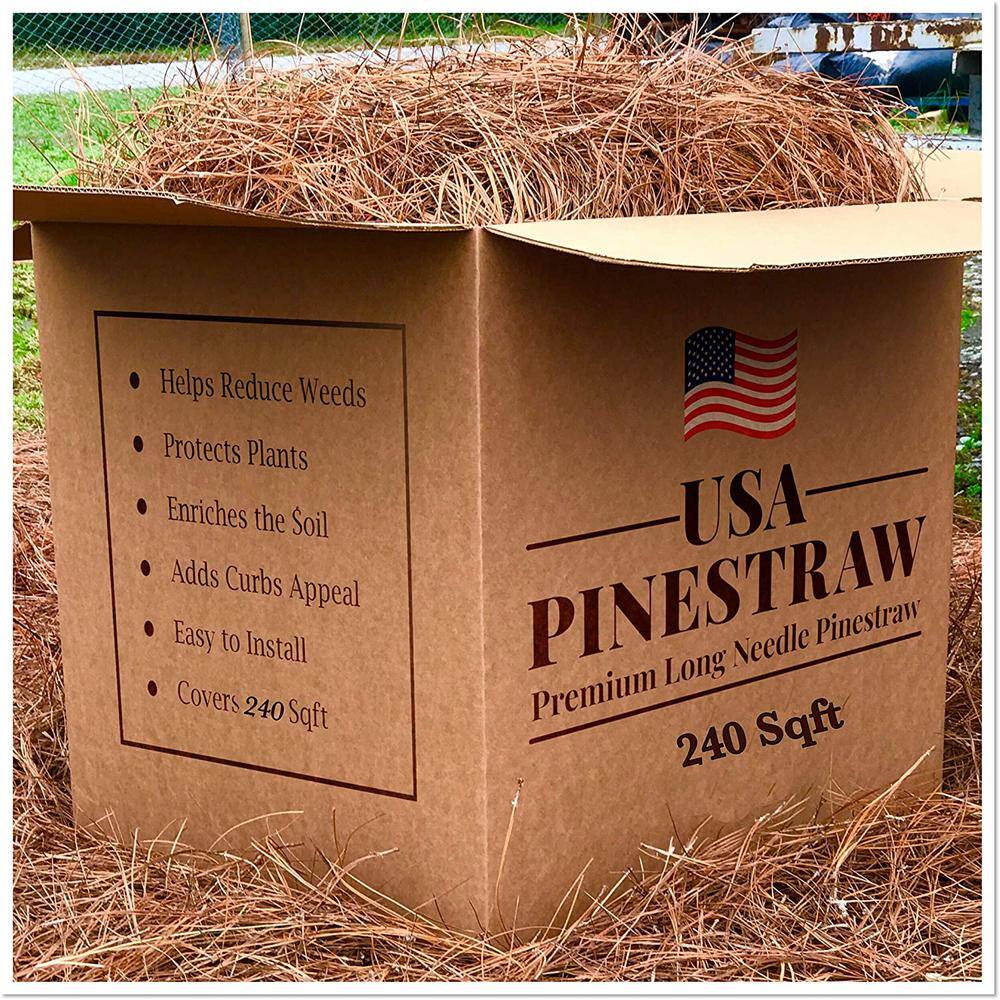 USA PINESTRAW Box of 240 Sq.ft. Long Needle Pine Straw Mulch HD-O9-TV29-AB60