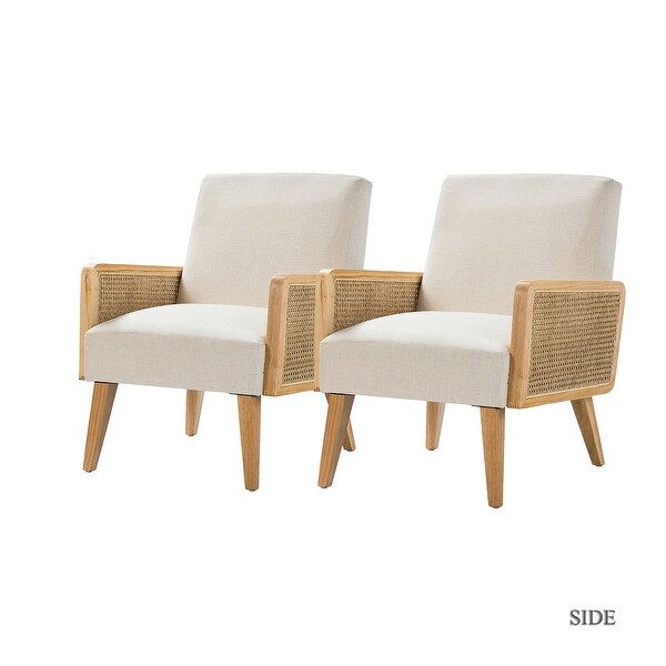 Carmina Modern Bohemian Cane upholstered Accent Armchair with Tapered Legs Set of 2 by HULALA HOME