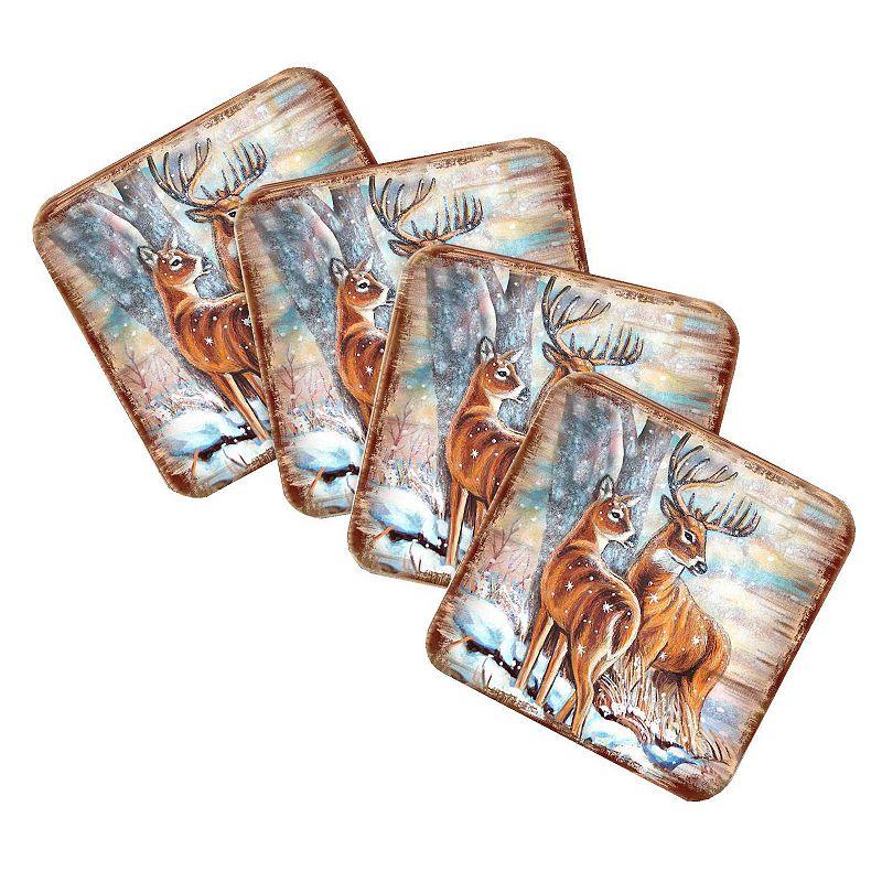 Deer's Wooden Cork Coasters Gift Set of 4 by Nature Wonders