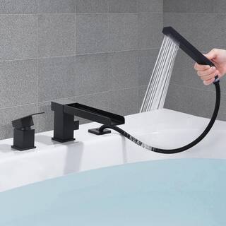 WOWOW Single-Handle Floor-Mount Roman Tub Faucet with Hand Shower in Stainless Steel 3080400B-BHHD