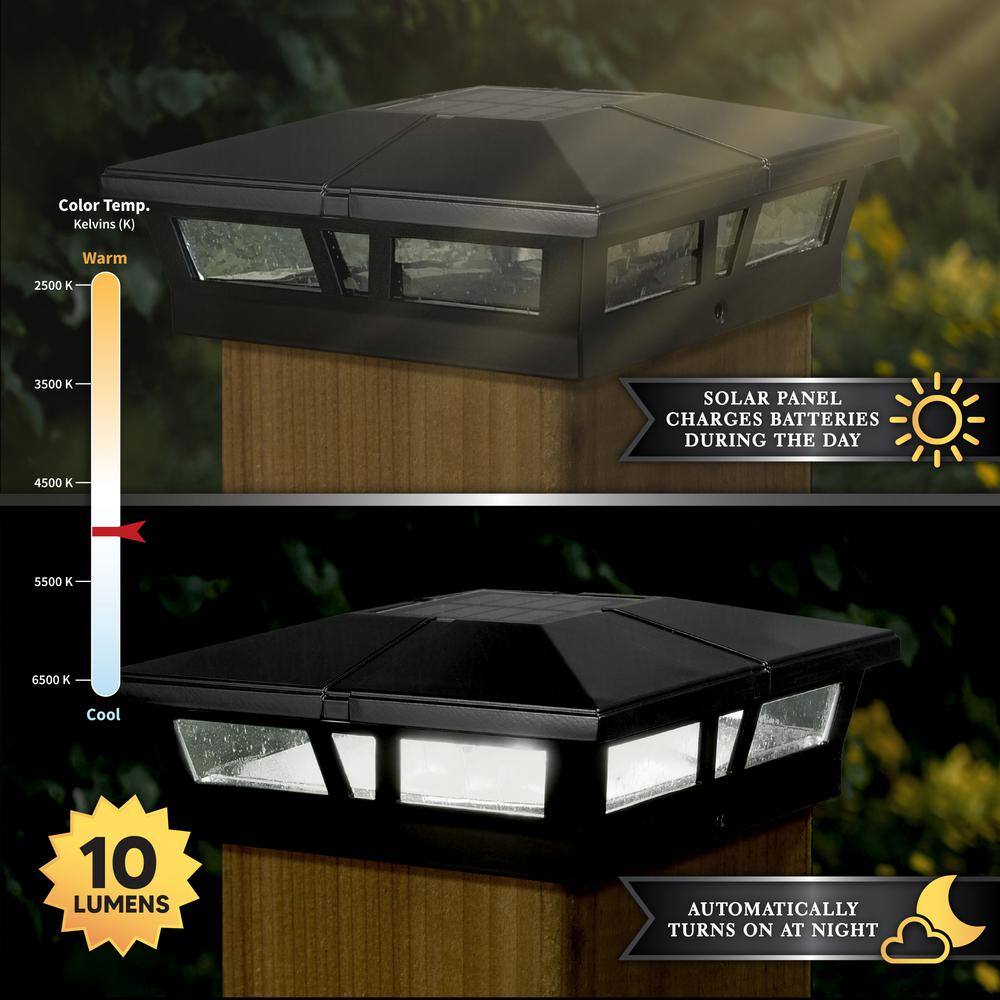 CLASSY CAPS Cambridge 6 in. x 6 in. Outdoor Black LED Solar Post Cap (2-Pack) SLC771