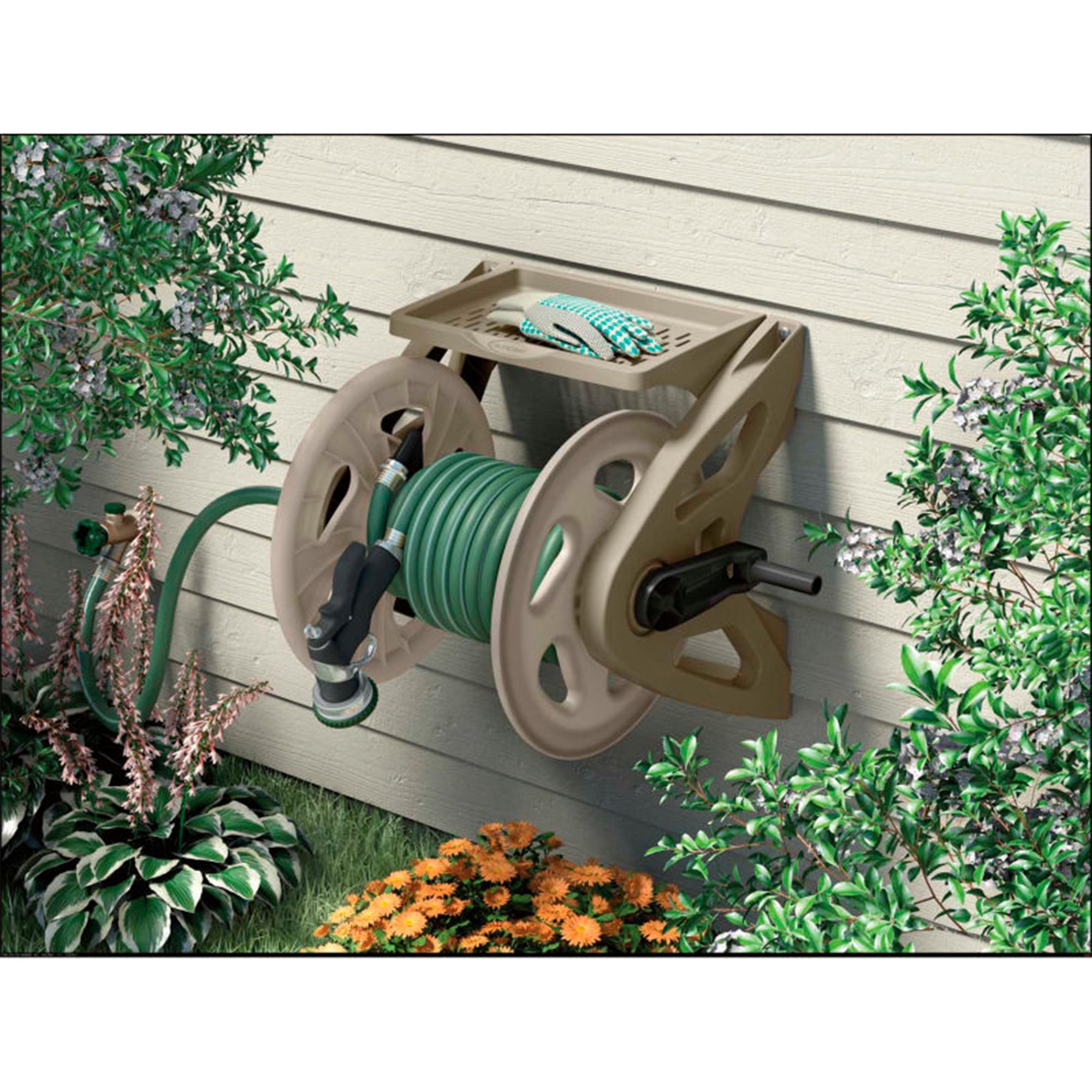 Suncast 175 Foot Slide Trak Garden Hose Handler Wall Mounted Hose Reel (2 Pack)