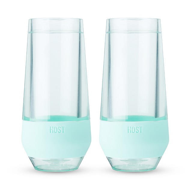 Host Champagne Freeze Double walled Stemless Wine Glasses Freezer Cooling Cups With Active Cooling Gel 9 Oz Plastic Tumblers Seafoam Tint Set Of 2