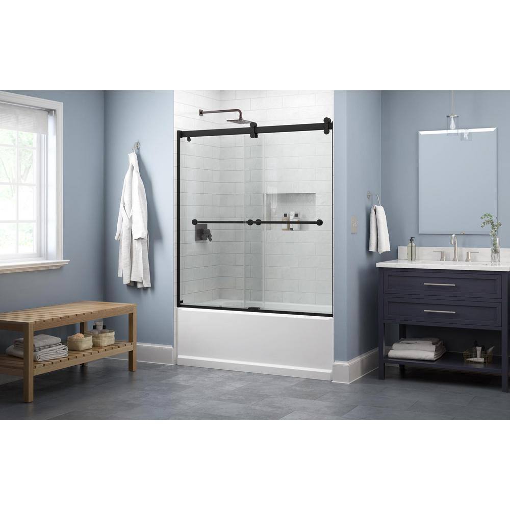 Delta Everly 60 in. x 58-34 in. Contemporary Sliding Frameless Bathtub Door in Matte Black with Clear Glass SD5331536