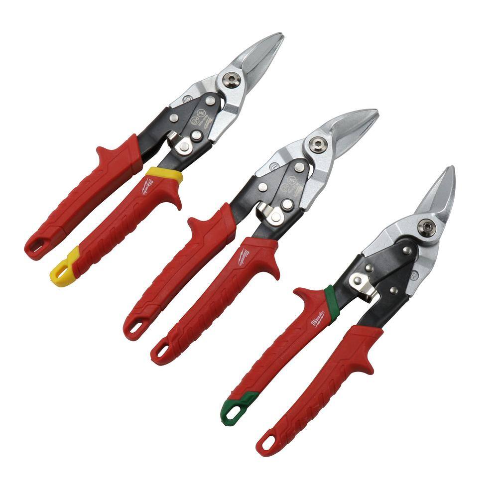 MW Straight-Cut Offset Aviation Snip (3-Pack) with Screwdriver Set (8-Piece) 48-22-4533-48-22-2718