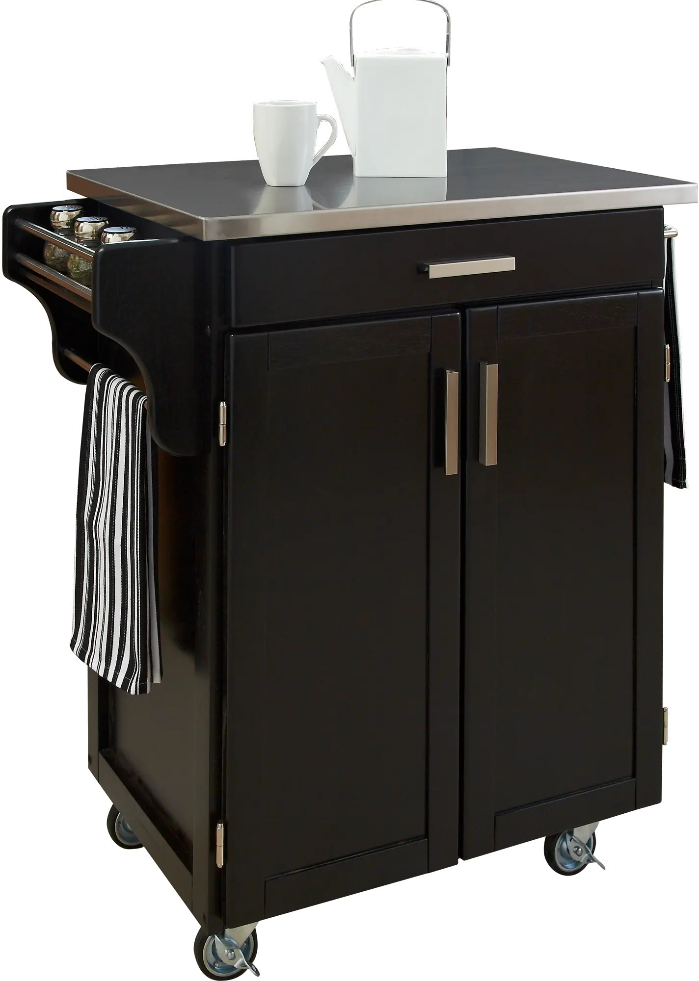 Black Kitchen Cart with Stainless Steel Top - Create-a-Cart