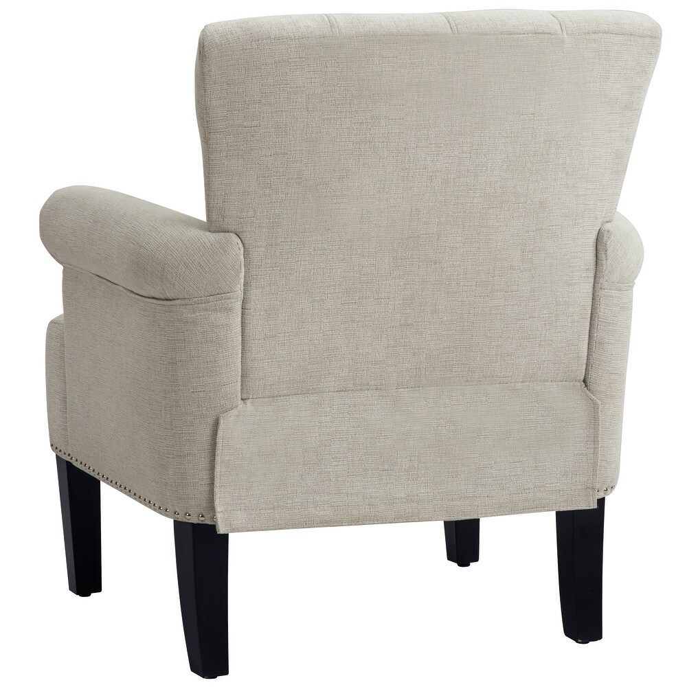 Polyester Accent Chair High Back Casual Sofa with Nailheads Modern Arm Chair Club Chairs with Rubber Wood Legs for Livingroom