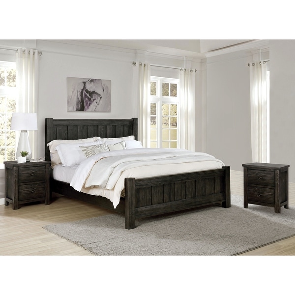 Furniture of America Babbin Dark Grey 3-piece Bed and Nightstands Set - - 35087518