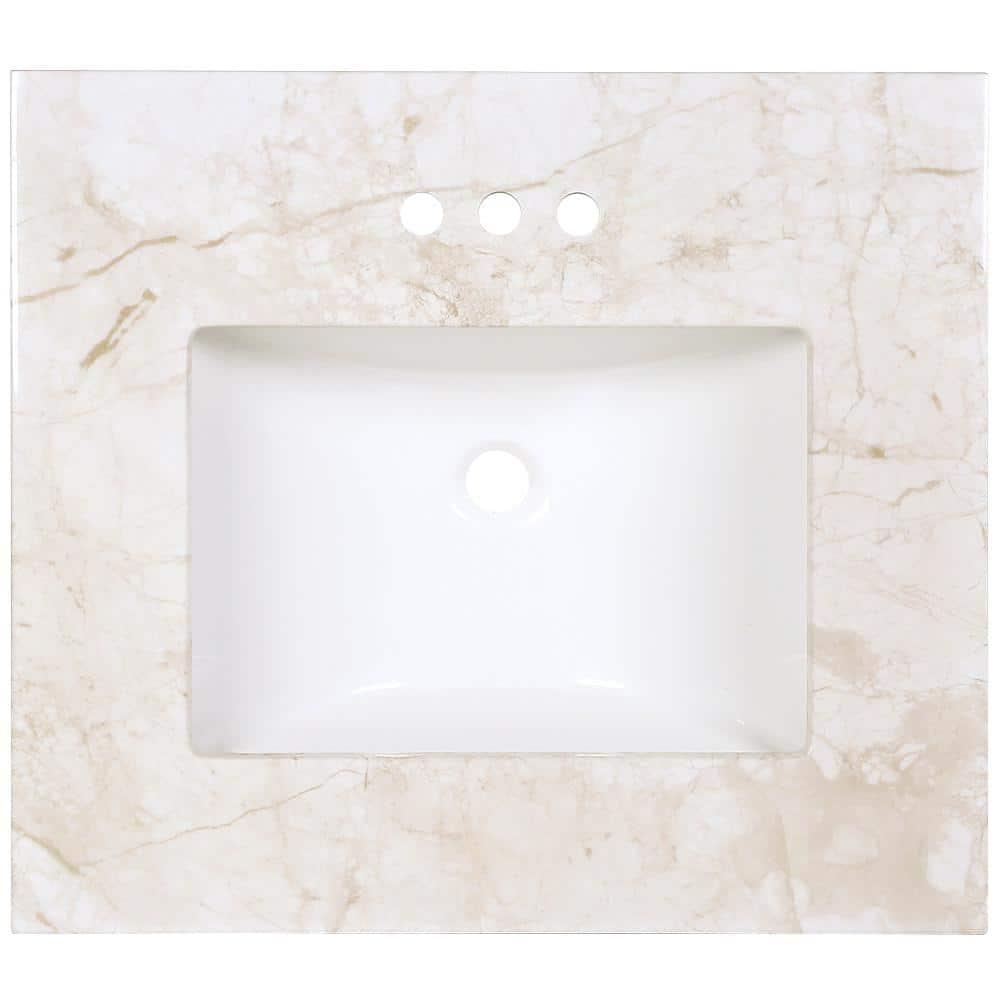 Home Decorators Collection 25 in W x 22 in D Stone Effects Cultured Marble Vanity Top in Dune with Undermount White Sink