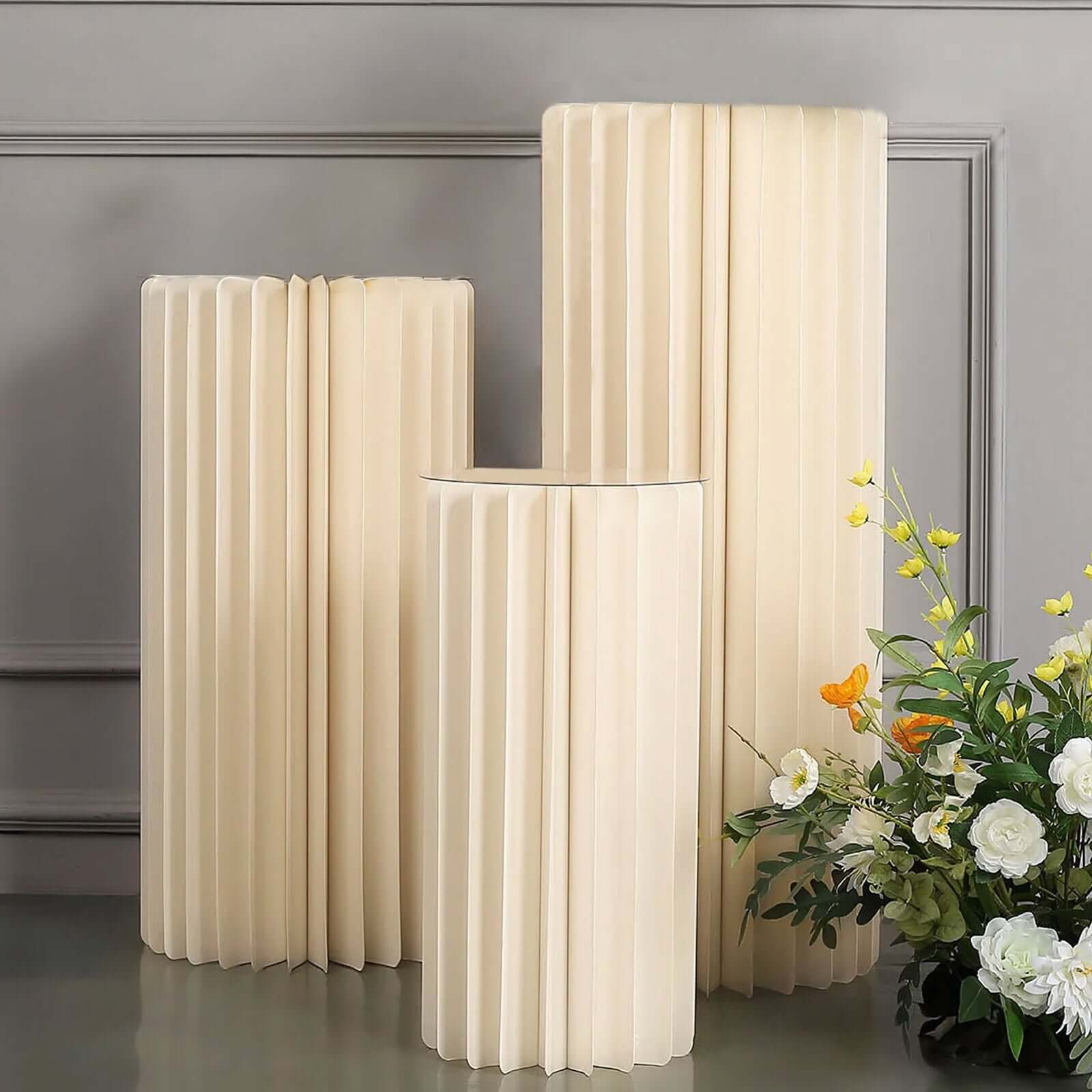 Ivory Cylinder Pillar Pedestal Stand, Display Column Stand With Top Plate 24