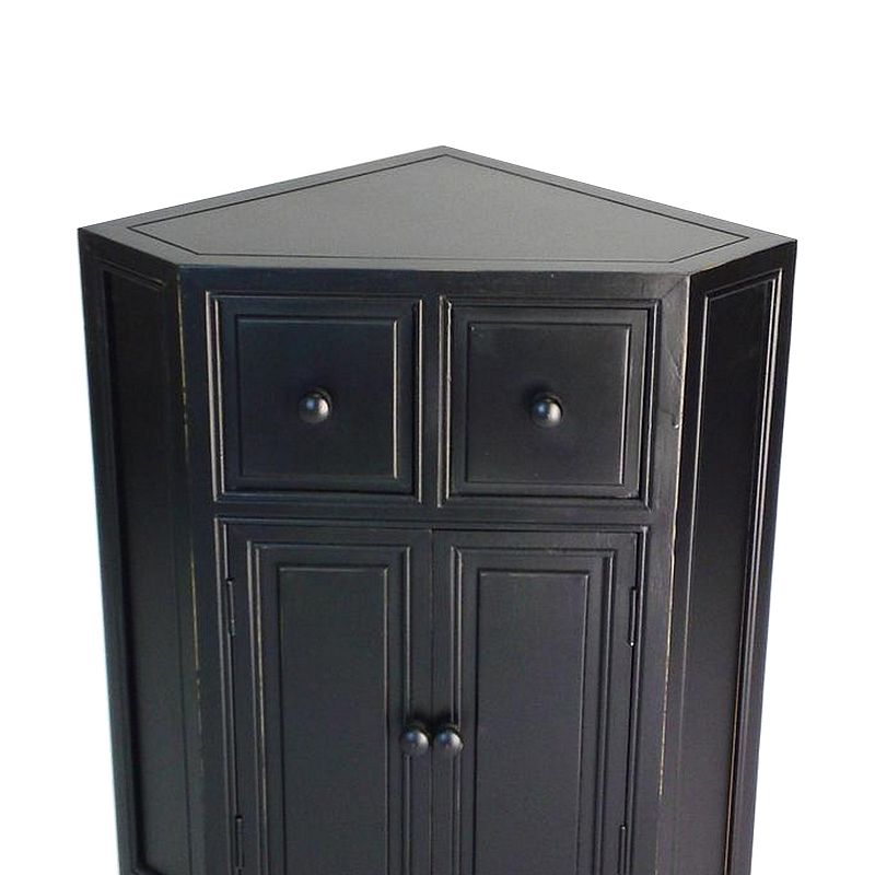 34 Inch Wooden 2 Door Corner Cabinet with 2 Drawers， Black