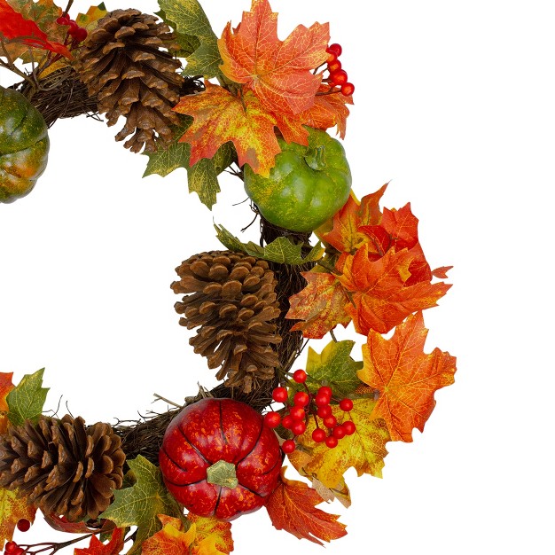 Northlight Leaves Pine Cones And Pumpkins Artificial Fall Harvest Wreath 20 inch Unlit