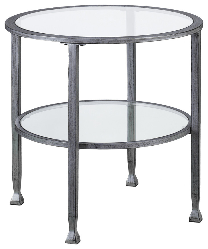 24 quotSilver Glass And Iron Round End Table   Farmhouse   Side Tables And End Tables   by HomeRoots  Houzz