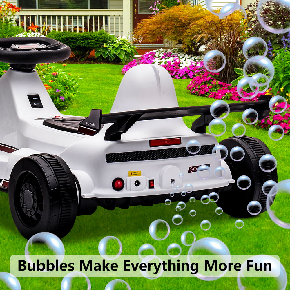 6V Ride on Toys for Boys Birthday Christmas Gifts， Battery Powered Kids Go Kart with Bubble， One Button Start， Horn， Forward/Backward， Go Kart for 2-5 Year Olds Kids， White