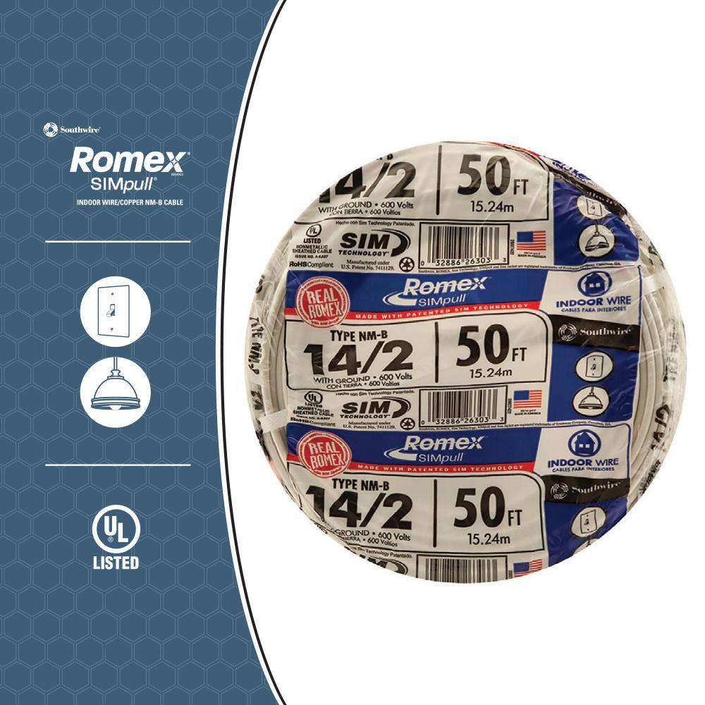 Southwire 50 ft. 142 Solid Romex Simpull CU NM-B WG Wire 28827422