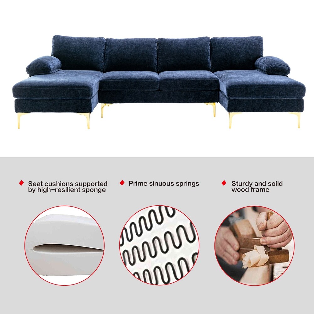 Polyester Upholstered U shaped Stationary Sectional Sofa With Wood Legs