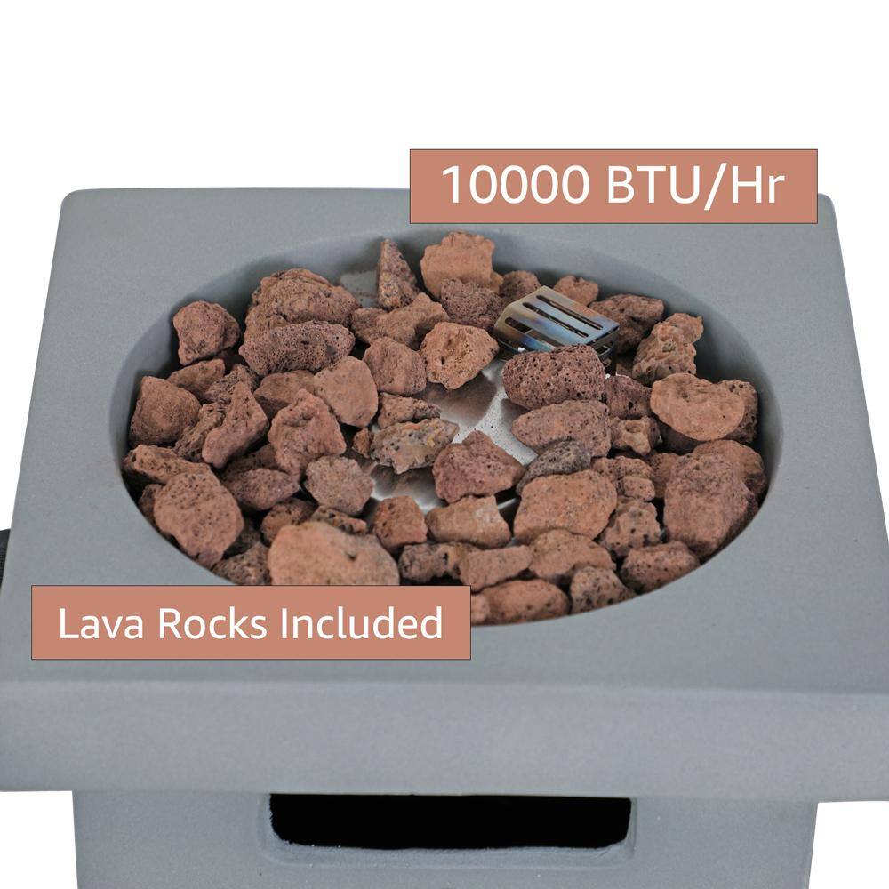 10 in. Patiorama Outdoor Square Concrete Gas Propane Fire Pit Grey Portable Tabletop PA-40