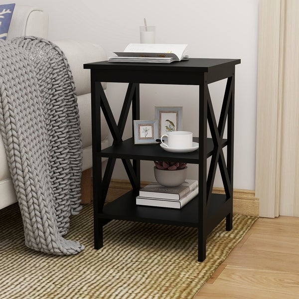 Small Side Table Black-MDF Material Legs and Open Partition