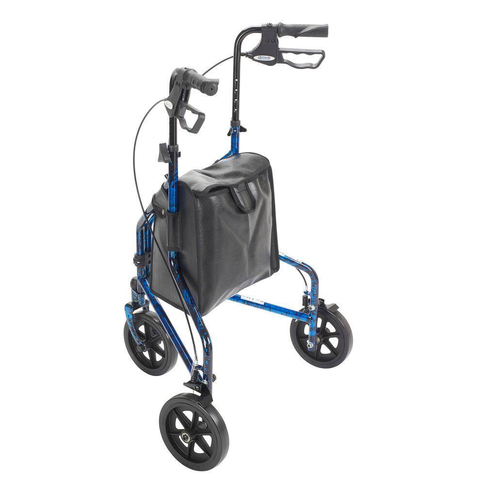 Drive Medical 3-Wheel Rollator Rolling Walker with Basket Tray and Pouch Flame Blue 10289bl