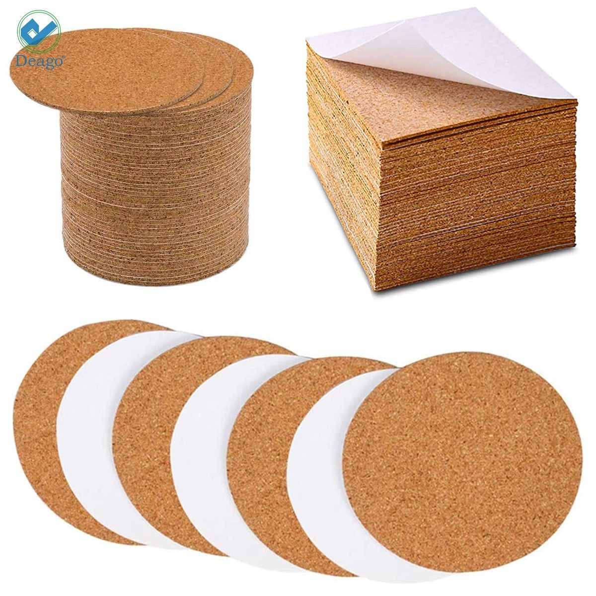 Deago 50 Pack Self-Adhesive Cork Squares 4 x 4 Inch Cork Tiles Board Mini Backing Sheets for Coasters and DIY Crafts