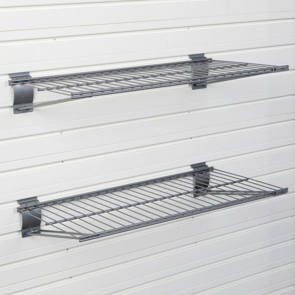 Flow Wall 12 in. x 24 in. Metal Garage Wall Shelving in Silver (2-Pack) FSS-MB2412-2S