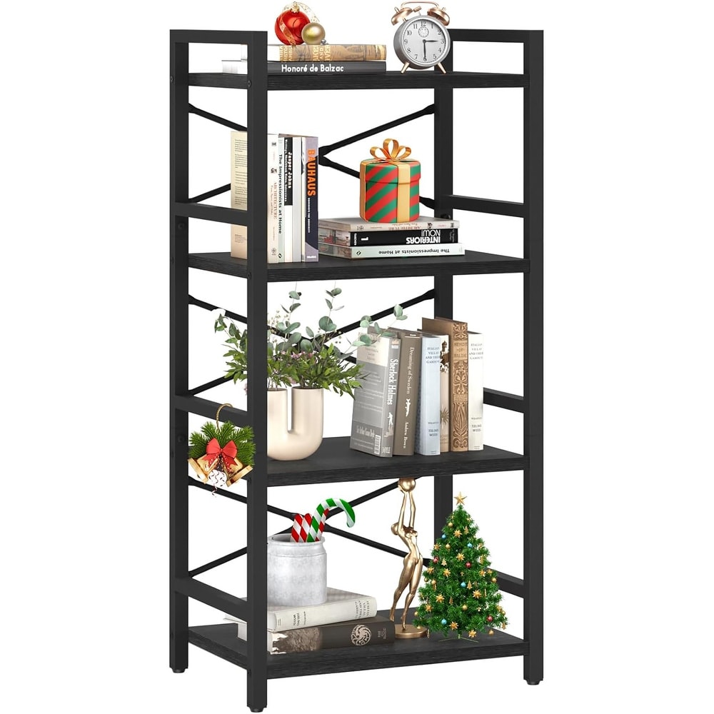 4 Tier Bookshelf   Small Book Shelf Industrial Bookcase Black