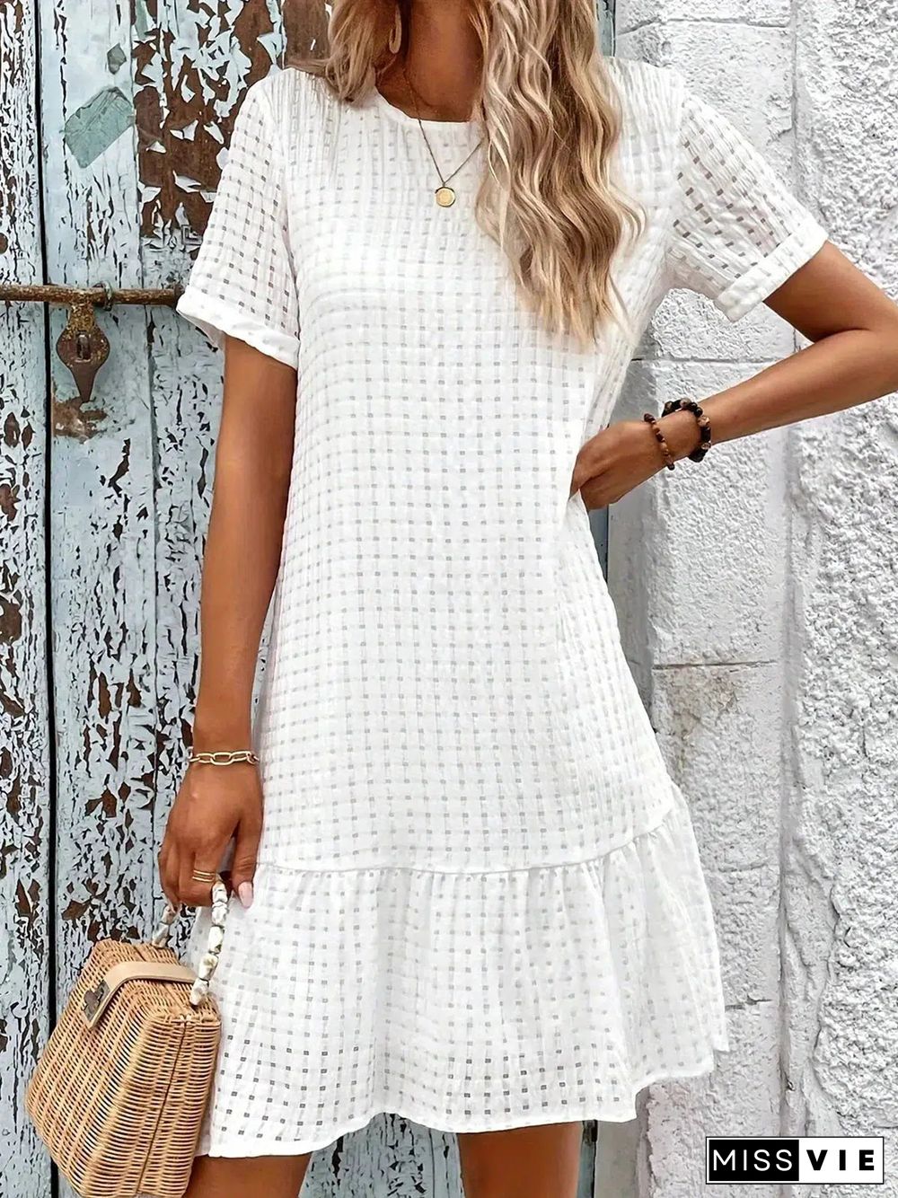 Classy Plain Short Sleeve Mini Dress