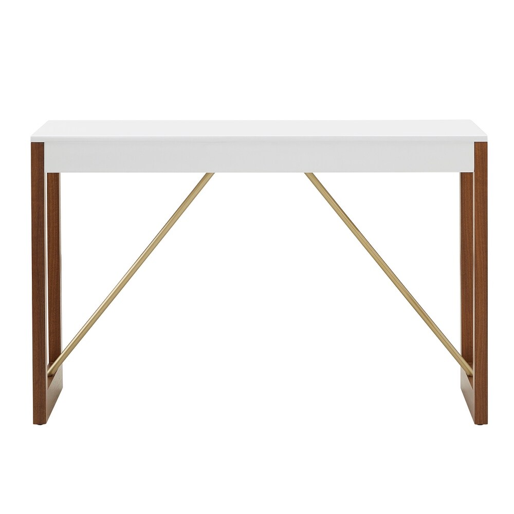 Archer Two Tone High Gloss White and Walnut Sofa Table by iNSPIRE Q Modern