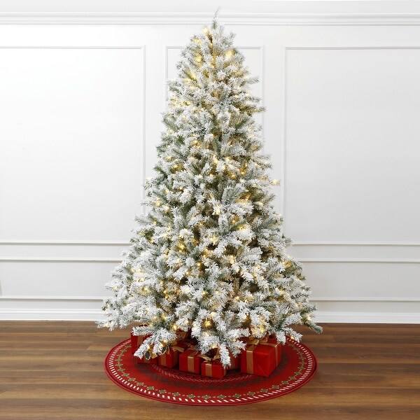 7.5Ft PreLit Hinged Snow Flocked Full Fir Artificial Christmas Tree with 8 Lighting Modes