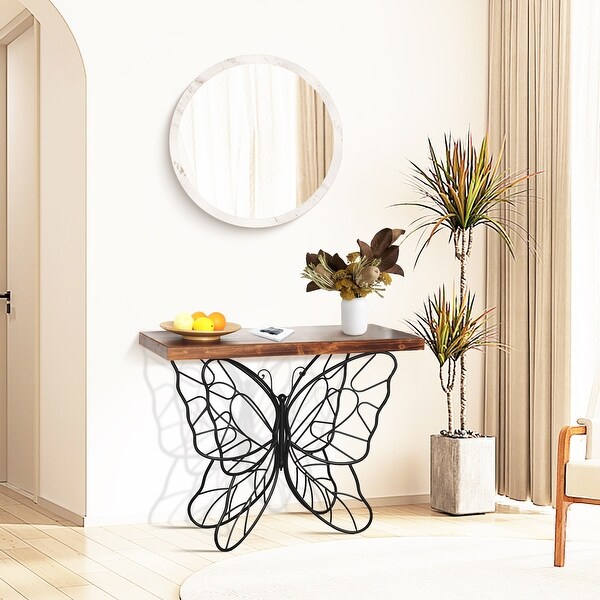 Butterfly Black and Brown Metal and Wood Accent Table - 31.25