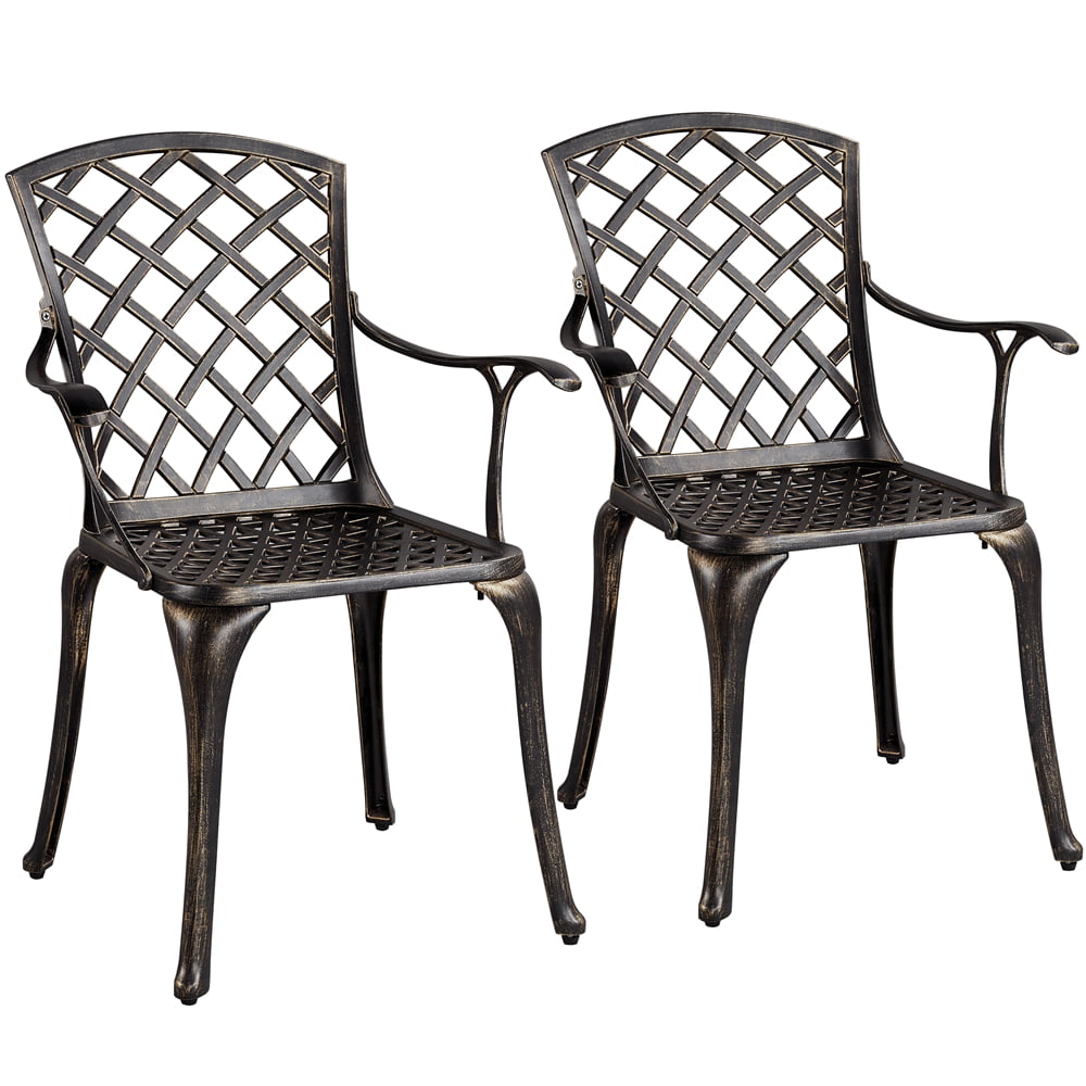 Easyfashion Outdoor Dining Chair - Aluminium - Set of 2 - Has Arms - Bronze