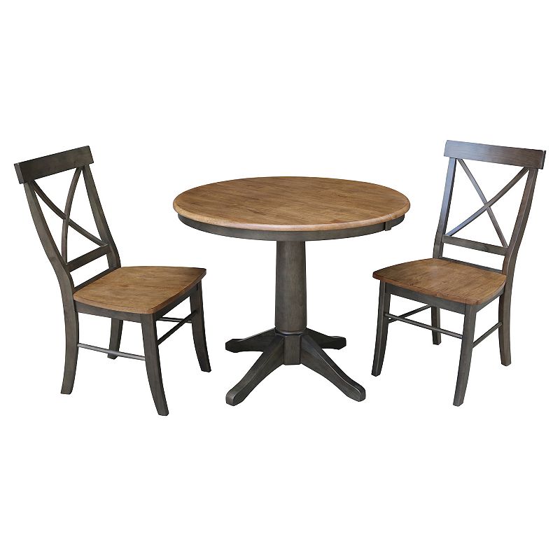 International Concepts Round Extension Dining Table and X-back Chairs 3-pc. Dining Set