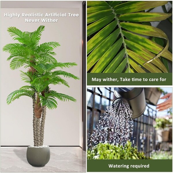 8.5ft Fake Palm Tree Triple Tropical Palm，Artificial Plant Tree Outdoor Indoor in Pot，Large Palm Plants，Green